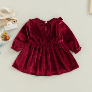 Infant Toddler Girl Christmas Outfits Long Sleeve Dress Lace Vintage One Piece Skirt Red Velvet Party Banquet Sundress (Dark Red, 3-6 Months)