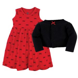 Hudson Baby Baby Girls' Quilted Cardigan and Dress, Red Black Bows, 12-18 Months