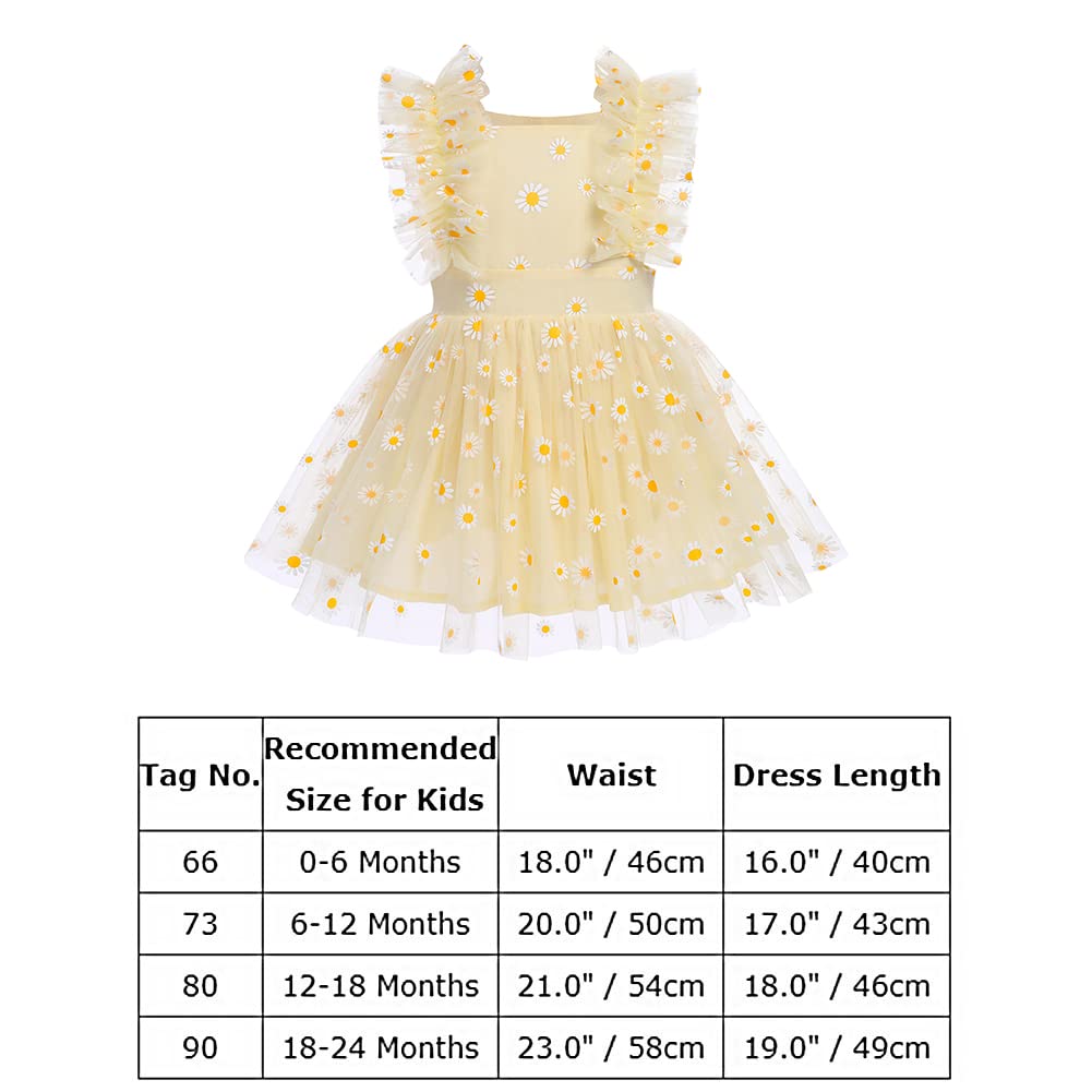 Newborn Infant Baby Girl Ruffle Tutu Romper Dress 1st 2nd Birthday Party Cake Smash Outfit Toddler Summer Flutter Sleeveless Floral Princess Tulle One-picece Baptism Pageant Dress Yellow Daisy 18-24M