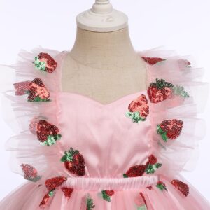 Baby Girls Sequin Strawberry Tutu Dress Summer Sleeveless Lace Princess Birthday Party Dresses Toddler Girl Communion Pageant Flower Bow Sundress with Headband Outfit Pink Strawberry 3-6 Months