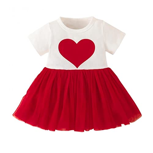 Comeon Baby Girls Toddler Dress Summer Short Sleeve Dresses Casual Cute A Line One Piece Dress Lace Prom Playwear Tutu Dress Red 6-9Months