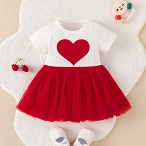 Comeon Baby Girls Toddler Dress Summer Short Sleeve Dresses Casual Cute A Line One Piece Dress Lace Prom Playwear Tutu Dress Red 6-9Months