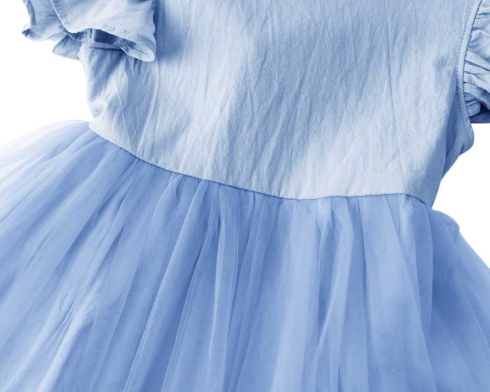 Dutebare Toddler Girls Tulle Tutu Dress Linen Ruffle Tie Back Sleeveless Kids Princess Party Dresses 829 Blue 80