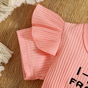 Newborn Infant Baby Girl Summer Outfit Clothes Floral Short Sleeve Romper Dress Ruffle Bodysuit Headband (Pink, 0-6 Months)