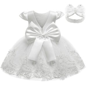 3m-3t toddler baby girls dress pageant wedding flower girls dress formal gowns embroidered lace dress + headwear