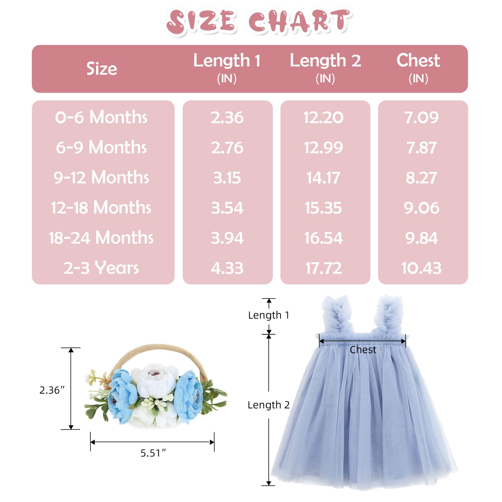 Durio Tutu Dresses for Toddler Girls Birthday Outfit Girl Baby Girl Tulle Dress Infant Dress with Flower Headband Dusty Blue 6-9 Months