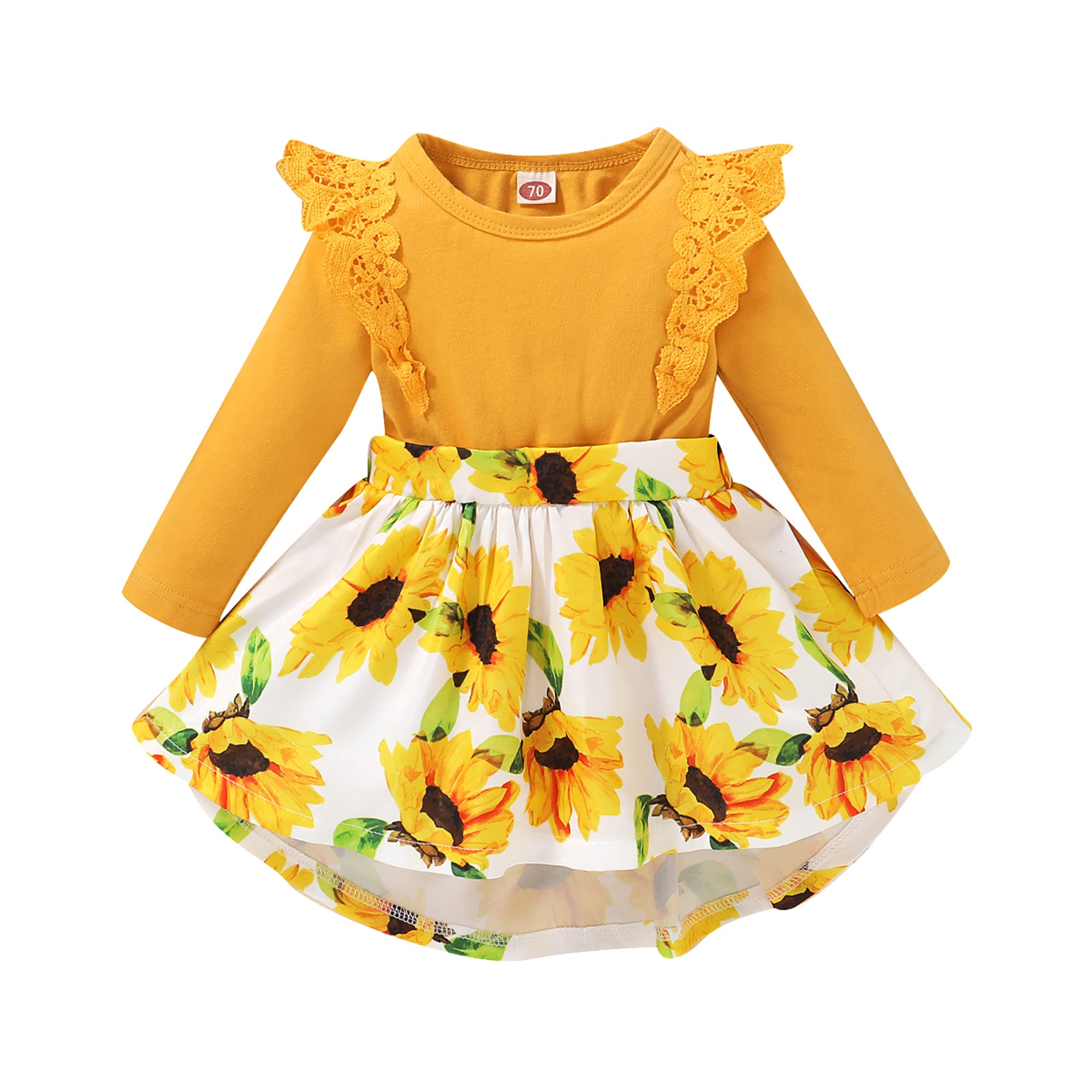 Baby Girl Dresses Newborn Girl Clothes Cotton Long Sleeve Dress Floral Romper Skirt Winter Baby Girl Outifts 3-6 Months Yellow