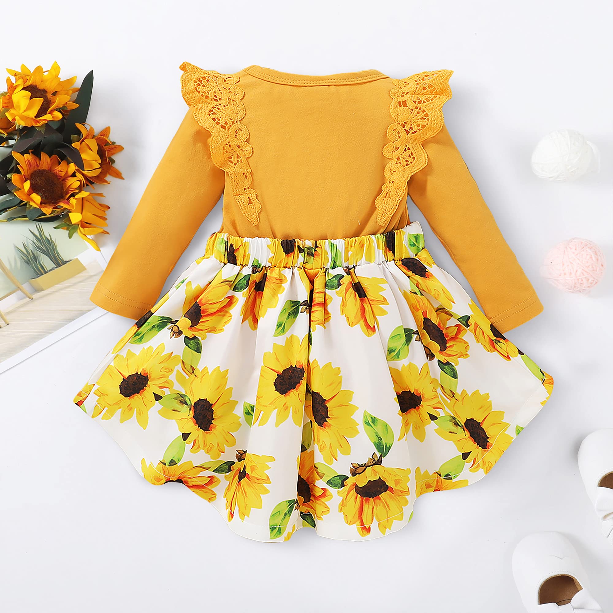 Baby Girl Dresses Newborn Girl Clothes Cotton Long Sleeve Dress Floral Romper Skirt Winter Baby Girl Outifts 3-6 Months Yellow