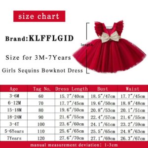 KLFFLGID Baby Girl Sequins Bowknot Dresses Toddler Flower Girl Birthday Wedding Party Dresses for Girls Pageant Ball Gown Size 90 (Wine Red)