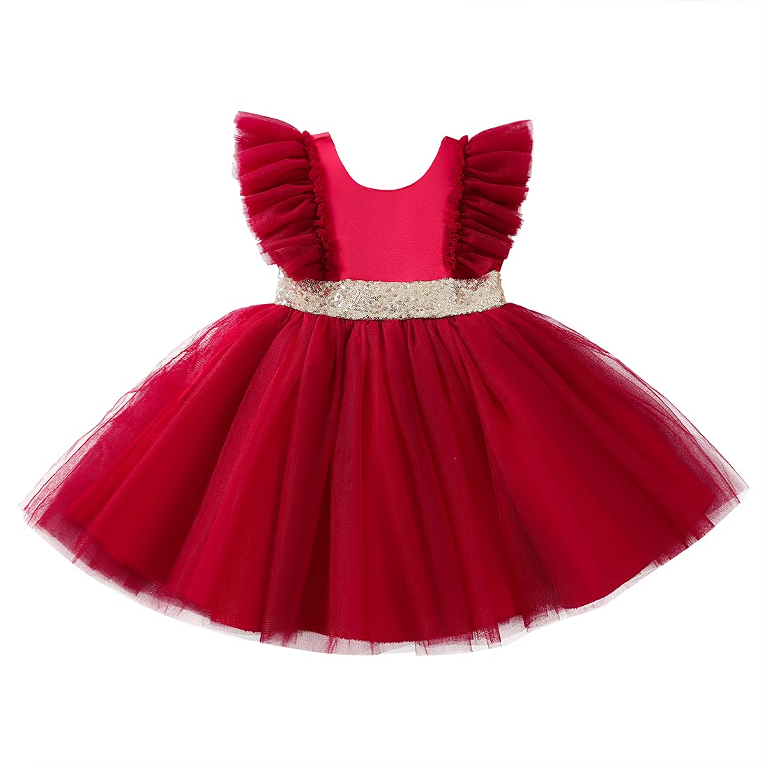 KLFFLGID Baby Girl Sequins Bowknot Dresses Toddler Flower Girl Birthday Wedding Party Dresses for Girls Pageant Ball Gown Size 90 (Wine Red)