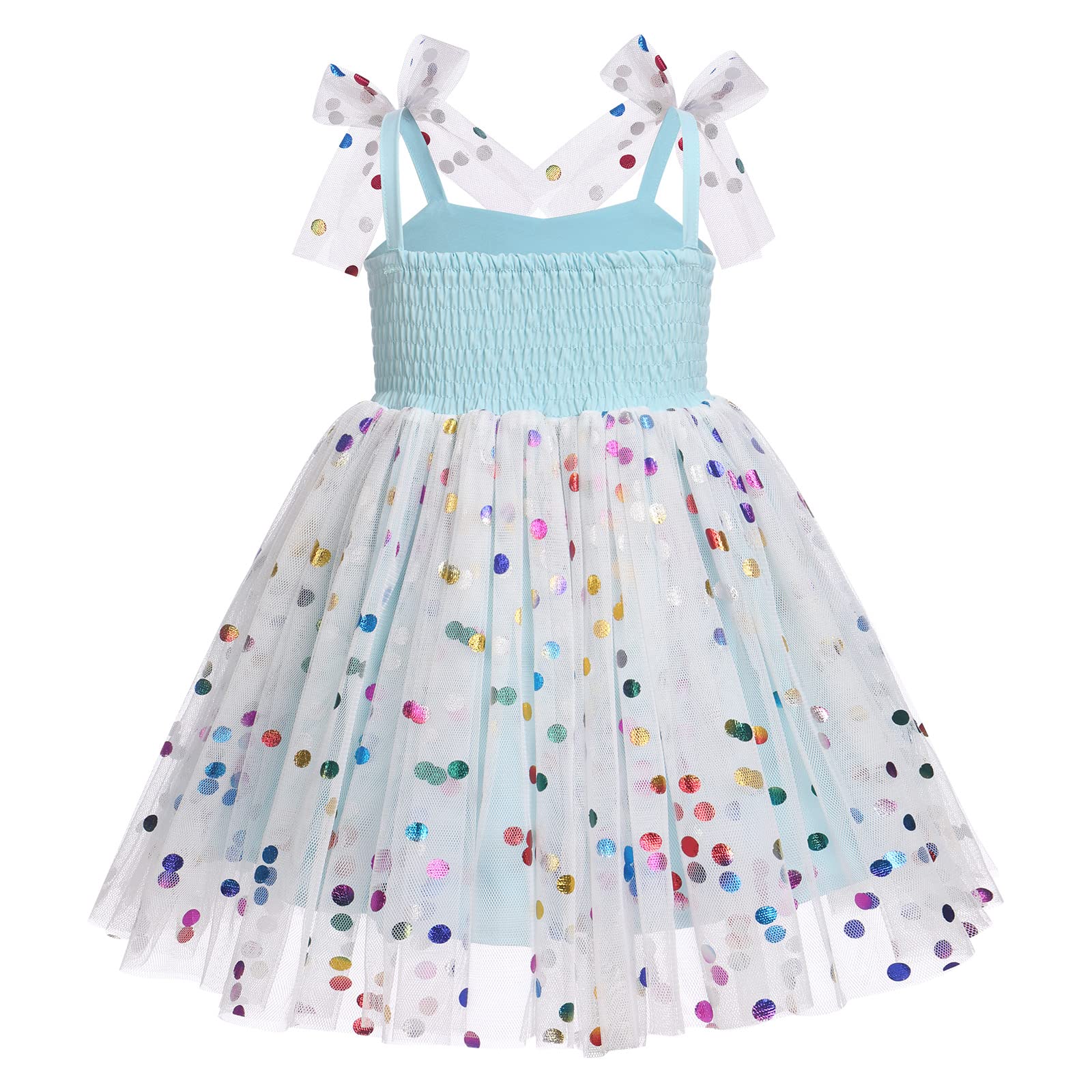 1st Birthday Dress for Baby Girl Toddler Kids First One Year Old Party Princess Dress 2nd 3rd Smash Cake Photo Shooting Spaghetti Straps Bowknot Polka Dots Layered Tulle Tutu Dress Light Blue 12-18M