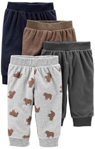 simple joys by carter's baby boys 4-pack fleece pants, brown/dark grey/light grey bear print/navy, 18 months