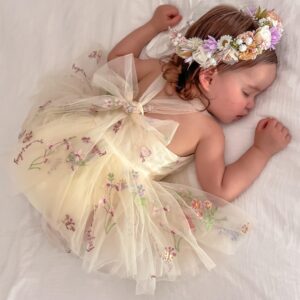 Newborn Baby Girl Embroidered Romper Dress Infant Girls Floral Sleeveless Bodysuit Mesh Tutu Tulle Dresses Summer Outfits (White,6-12 Months)