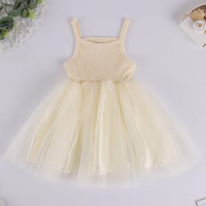 Baby Girls Toddler Tutu Dress Sleeveless Princess Infant Tulle Sundress(Beige, 12-18 Months)