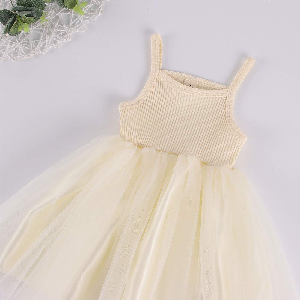 Baby Girls Toddler Tutu Dress Sleeveless Princess Infant Tulle Sundress(Beige, 12-18 Months)