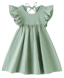 jnklwpjs toddler baby girl cotton linen ruffle halter sleeveless kids casual beach party dresses green 90cm