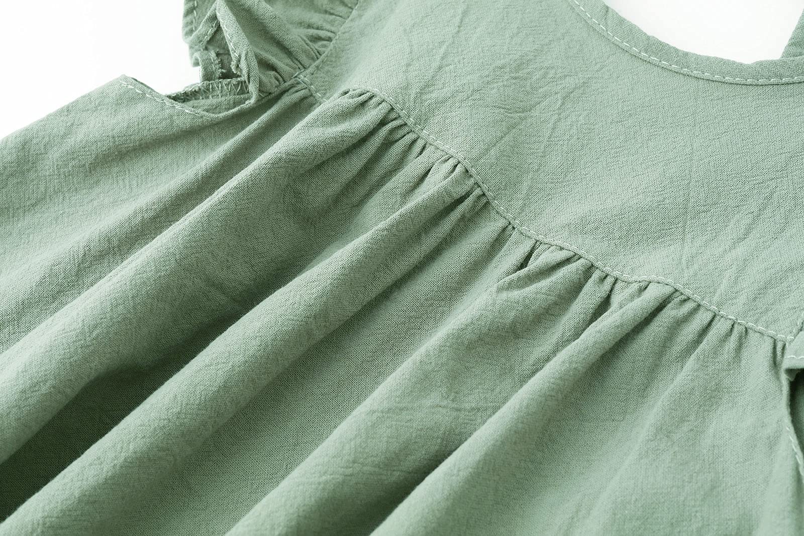 JNKLWPJS Toddler Baby Girl Cotton Linen Ruffle Halter Sleeveless Kids Casual Beach Party Dresses Green 90CM