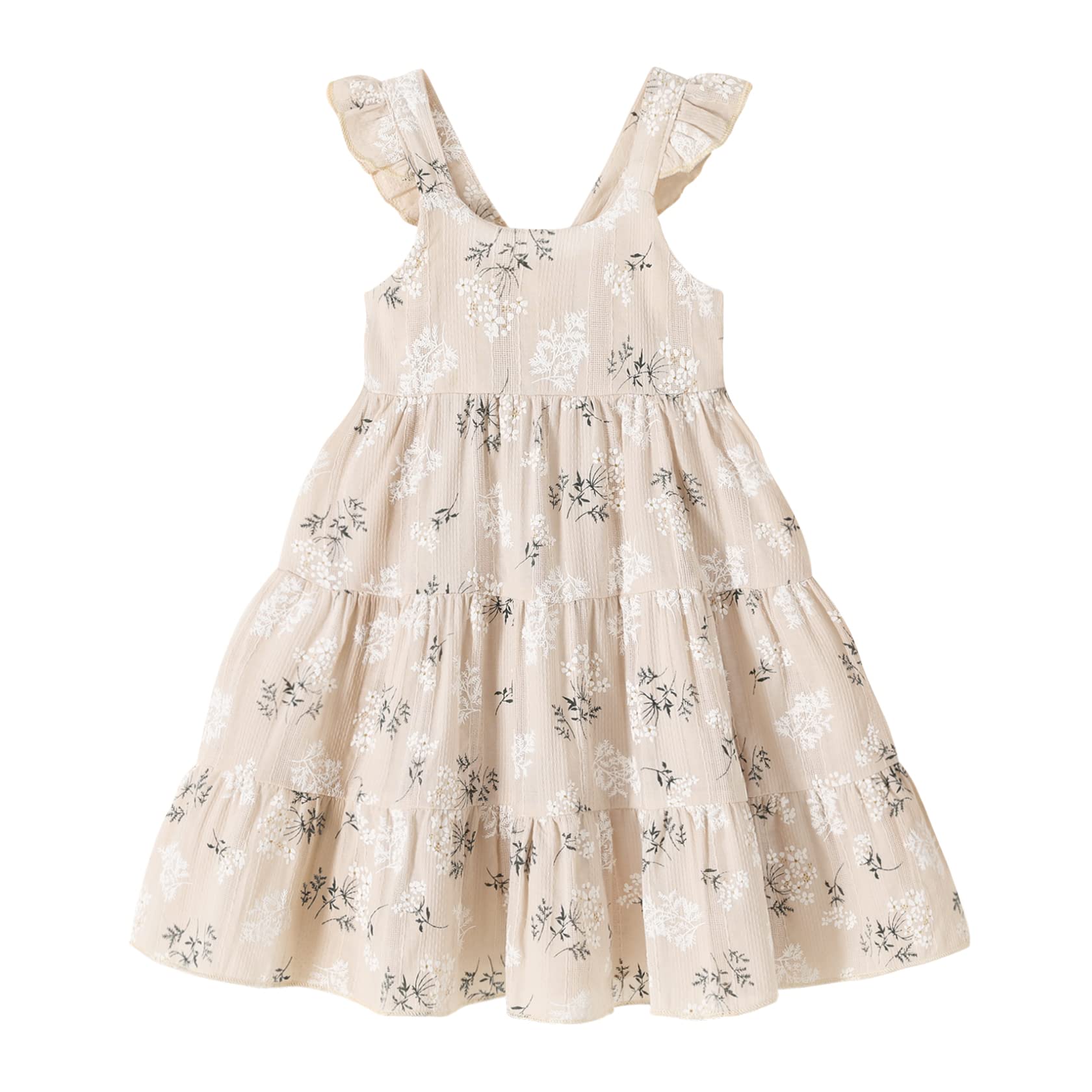 YOUNGER TREE Toddler Girl Outfits Baby Ruffled Sleeveless Princess Dresses Tutu Skirt Summer Sleeveless Smocking Casual Dress(2-3T,Khaki)