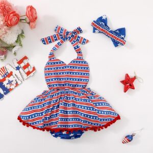 Magic Park Infant 4th of July Romper Dress Baby Girl Independence Day Outfit Toddler Patriotic Clothes America Flag Clothing (Blue Red Blue, 3-6 Months)