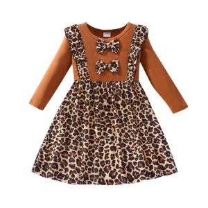 retsugo girl long sleeve winter dresses casual splicing ruffles bowknot dress for baby girls kids cute leopard print outfit dresses 1-6years leopard print-1204-2t