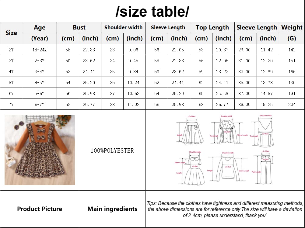 RETSUGO Girl Long Sleeve Winter Dresses Casual Splicing Ruffles Bowknot Dress for Baby Girls Kids Cute Leopard Print Outfit Dresses 1-6Years leopard print-1204-2T