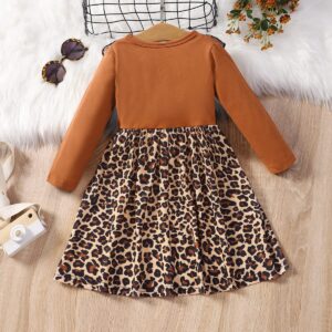 RETSUGO Girl Long Sleeve Winter Dresses Casual Splicing Ruffles Bowknot Dress for Baby Girls Kids Cute Leopard Print Outfit Dresses 1-6Years leopard print-1204-2T