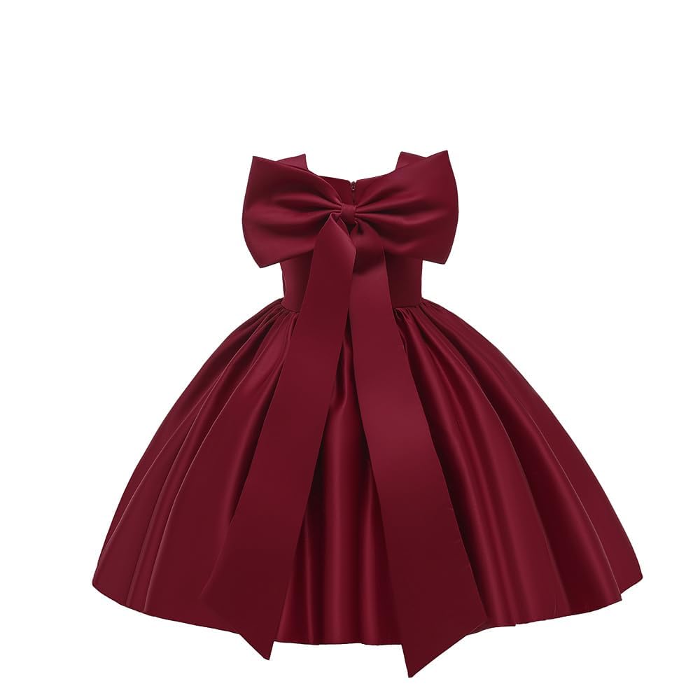 6M-8T Baby Girl Big Bowknot Birthday Pageant Dress Toddler Party Tutu Gown Baptism Dresses Burgundy 70