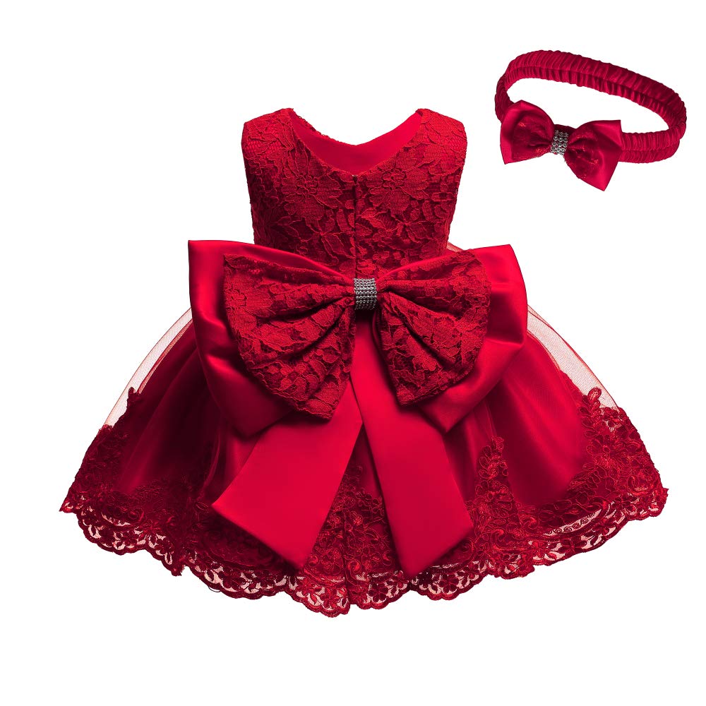 Baby Girls Red Dresses for Girls 6 Months Dresses for Toddlers Sleeveless Party Wedding Red Dresses for Girl Formal Tutu Lace Dress Knee Length Party Dresses for Little Toddler Girls Cute (Red 6M)