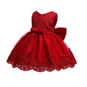 Baby Girls Red Dresses for Girls 6 Months Dresses for Toddlers Sleeveless Party Wedding Red Dresses for Girl Formal Tutu Lace Dress Knee Length Party Dresses for Little Toddler Girls Cute (Red 6M)