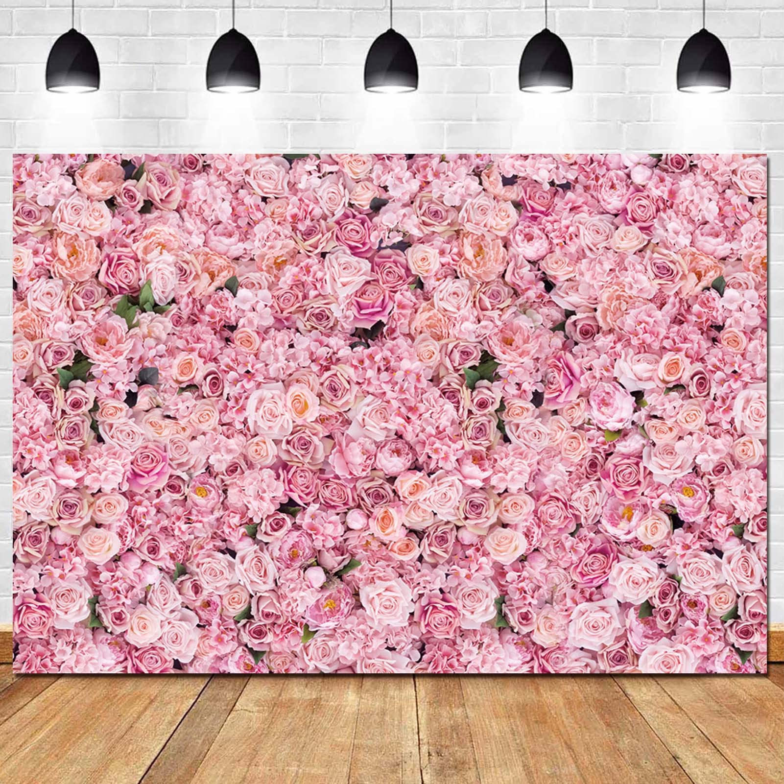 Pink Rose Flowers Wall Photo Background Girls Birthday Party Decoration Photography Backdrop for Valentine's Day Weeding Bridal Shower Anniversary Ceremony Decor Banner 7x5ft