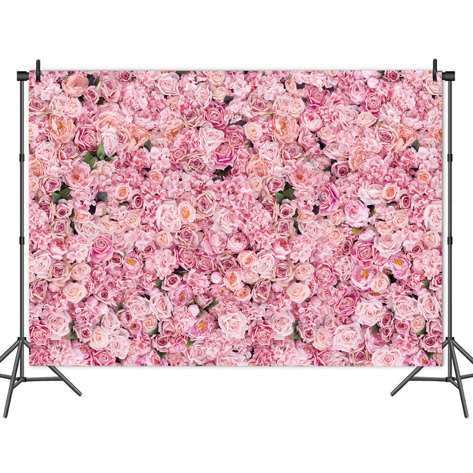 Pink Rose Flowers Wall Photo Background Girls Birthday Party Decoration Photography Backdrop for Valentine's Day Weeding Bridal Shower Anniversary Ceremony Decor Banner 7x5ft