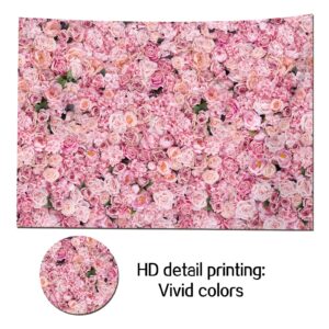 Pink Rose Flowers Wall Photo Background Girls Birthday Party Decoration Photography Backdrop for Valentine's Day Weeding Bridal Shower Anniversary Ceremony Decor Banner 7x5ft