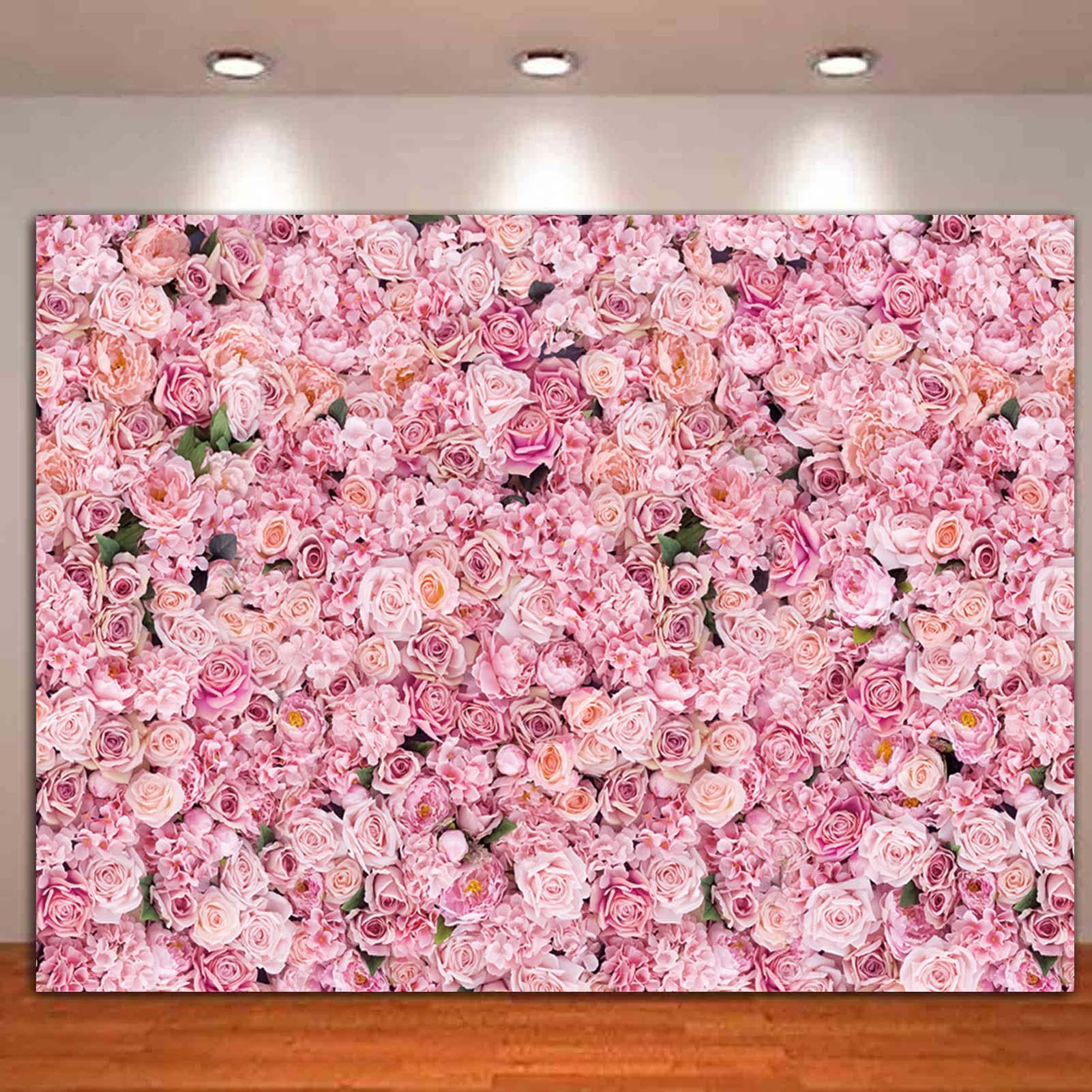 Pink Rose Flowers Wall Photo Background Girls Birthday Party Decoration Photography Backdrop for Valentine's Day Weeding Bridal Shower Anniversary Ceremony Decor Banner 7x5ft