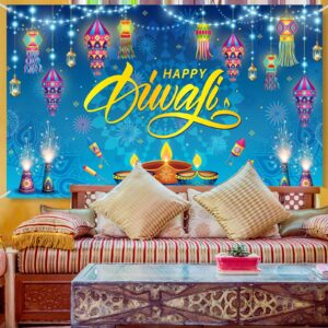 Happy Diwali Backdrop Banner Decorations 73*43 Inch Happy Diwali Banner Rangoli Lantern Photography Deepavali Photography Background for Outdoor Home Indian Festival of Lights Party Supplies(Vibrant)