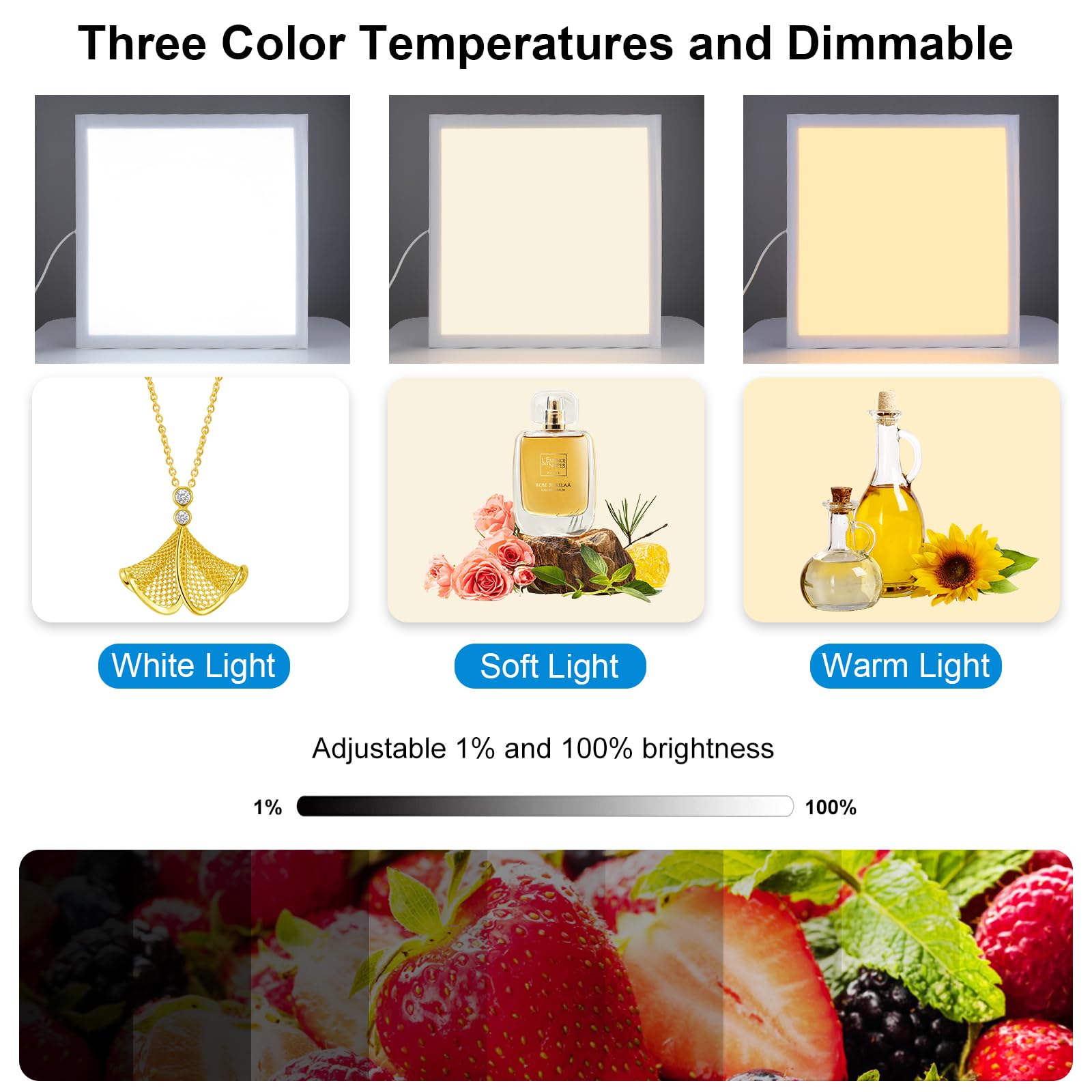 PULUZ 15''/38cm LED Photography Shadowless Light Panel 1200LM 6000K Three Color Temperature Dimmable Lightbox LED Fill Light Background Shadow Elimination for Jewelry Craft Commercial Photography