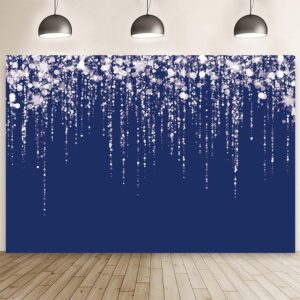 aibiin 10x7ft navy blue glitter backdrop birthday party decorations silver sequins dots photography background wedding bridal shower party decor for women photo shoot props cake table banner