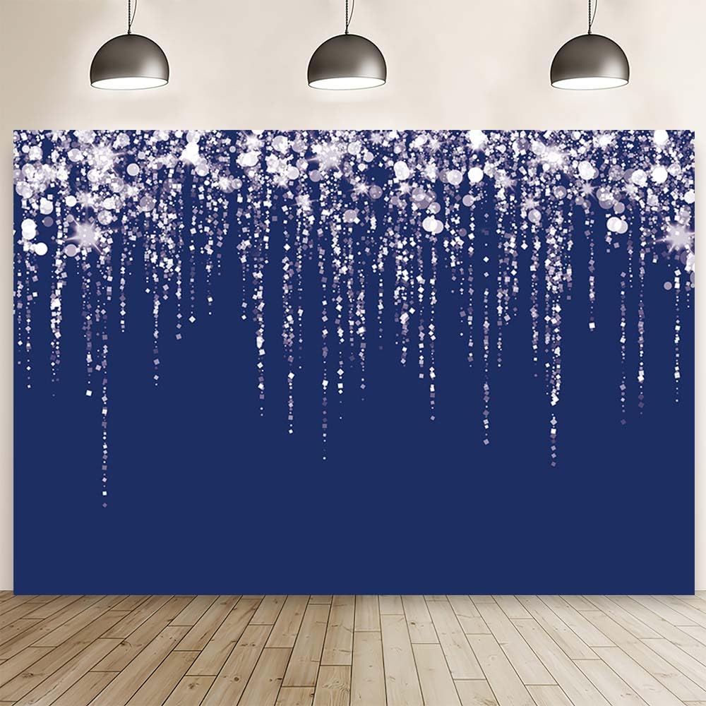 AIBIIN 10x7ft Navy Blue Glitter Backdrop Birthday Party Decorations Silver Sequins Dots Photography Background Wedding Bridal Shower Party Decor for Women Photo Shoot Props Cake Table Banner