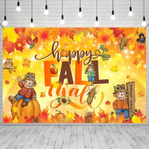 Happy Fall Y'all Backdrop-Scarecrow Party Decorations Thanksgiving Maple Leaves Pumpkin Banner Photo Background for Autumn Decor