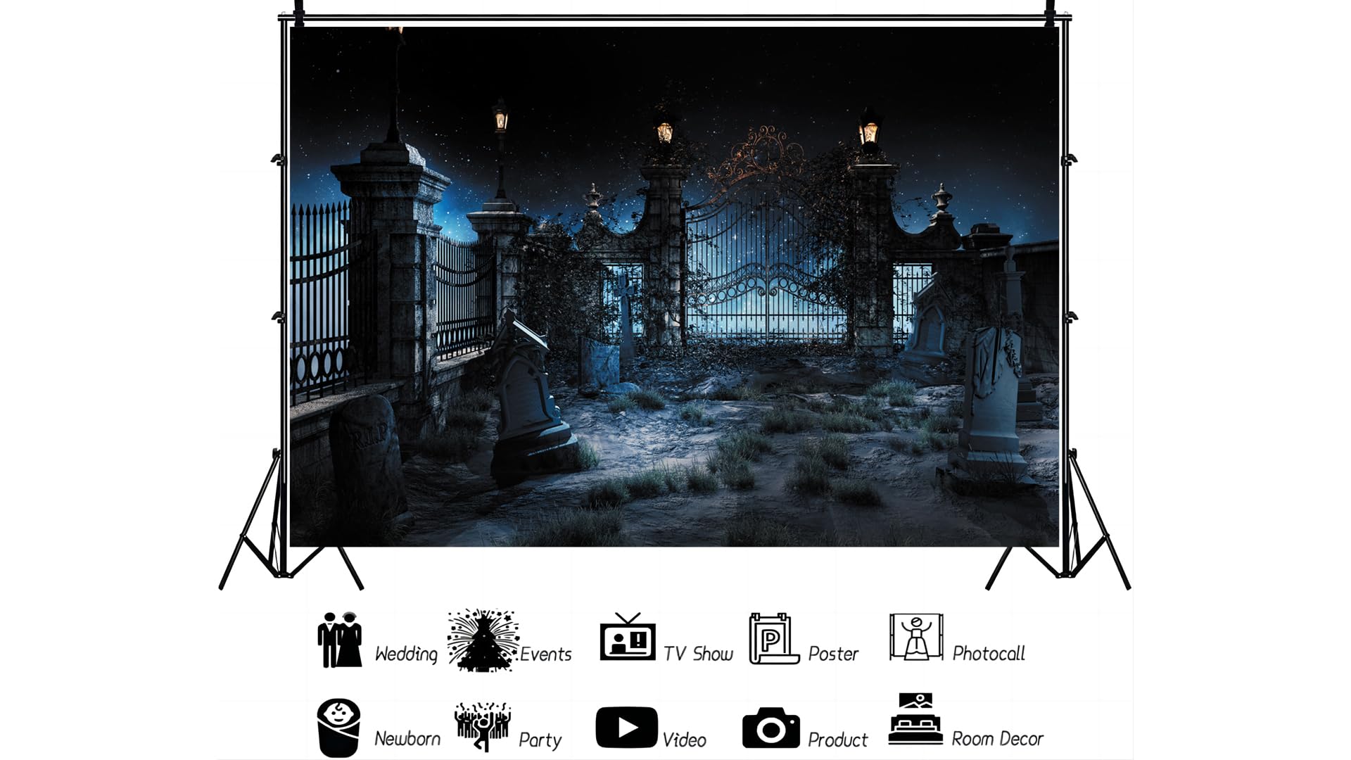 YYNXSY Halloween Grave Photography Photo Background Gravestone Iron Gate Background Festive Party Party Background Room Decoration Photography Studio 8X6FT YY-3016