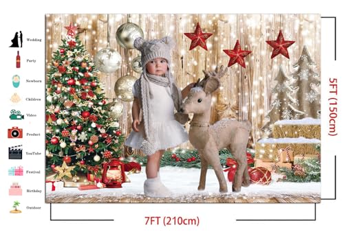 Dudaacvt 7x5Ft Christmas Backdrop Xmas Tree Gift Snow Vintage Wooden Floor Backdrop New Year Party Background Christmas House Party Background D679