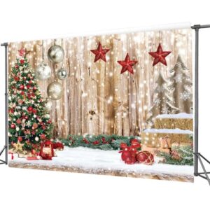 Dudaacvt 7x5Ft Christmas Backdrop Xmas Tree Gift Snow Vintage Wooden Floor Backdrop New Year Party Background Christmas House Party Background D679