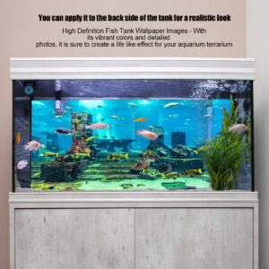 Aquarium Poster, Underwater City Ruins Background Sticker Thicken PVC Adhesive Backdrop Fish Decorative Paper(61×41cm)