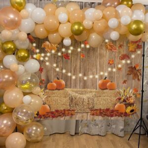 Fall Pumpkin Photography Backdrop 8x6FT Autumn Thanksgiving Harvest Hay Glitter Wooden Background Maple Sunflowers Newborn Baby Shower Banner Party Decorations Photo Booth Props