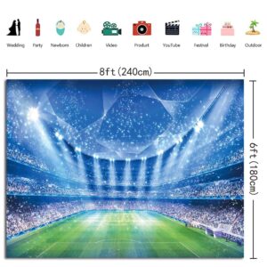 Soccer Field Backdrop Stadium Soccer Competition Fans Night Spotlight Background Adults Man Boy Birthday Party Football Match Wall Decorations Photo Shoot Props 8x6FT