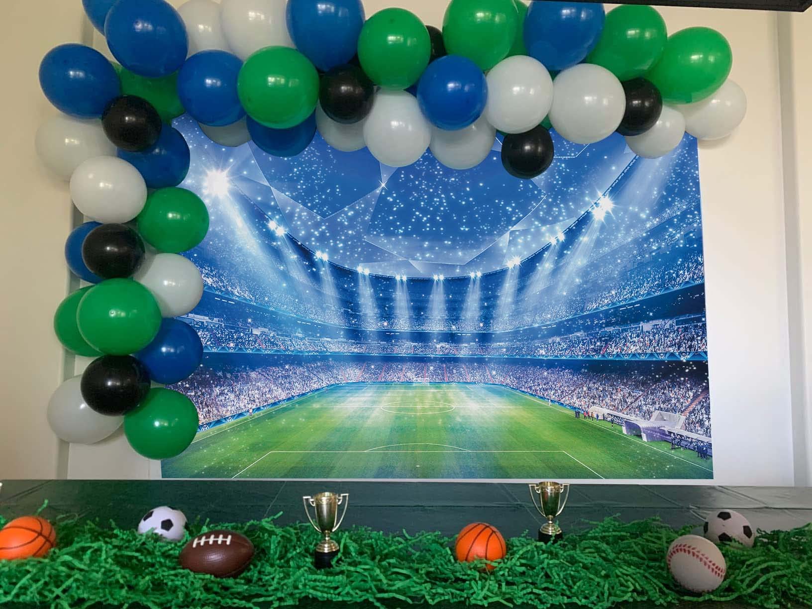 Soccer Field Backdrop Stadium Soccer Competition Fans Night Spotlight Background Adults Man Boy Birthday Party Football Match Wall Decorations Photo Shoot Props 8x6FT