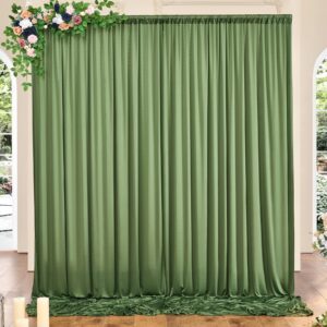 10ft x 10ft wrinkle free olive green backdrop curtains for parties, polyester green photo backdrop drapes 2 panels 5x10ft for wedding birthday party photography background backdrop stand