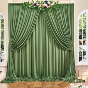 10ft x 10ft Wrinkle Free Olive Green Backdrop Curtains for Parties, Polyester Green Photo Backdrop Drapes 2 Panels 5x10ft for Wedding Birthday Party Photography Background Backdrop Stand