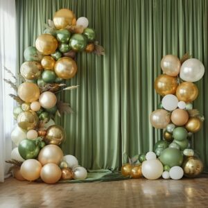 10ft x 10ft Wrinkle Free Olive Green Backdrop Curtains for Parties, Polyester Green Photo Backdrop Drapes 2 Panels 5x10ft for Wedding Birthday Party Photography Background Backdrop Stand