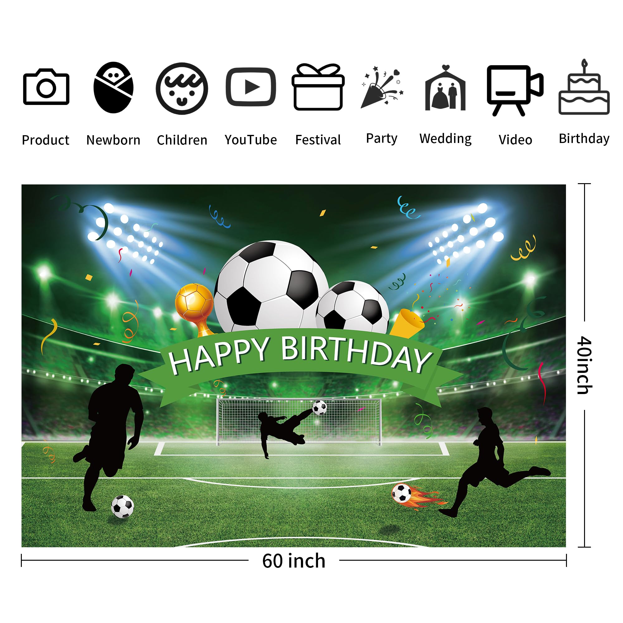 APOWBLS Soccer Birthday Party Backdrop Supplies, Soccer Party Background Banner Decorations, Soccer Backdrop, Sports Theme Soccer 1st 2nd 3rd Birthday Decorations Backdrop | 5x3ft