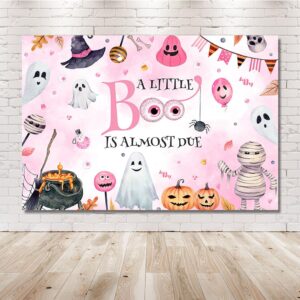 MEHOFOND 7x5ft Halloween Baby Shower Backdrop for Girls A Little Boo Is Almost Due Pumpkin Pink Watercolor Photography Background Halloween Baby Shower Party Banner Supplies Photo Booth Studio